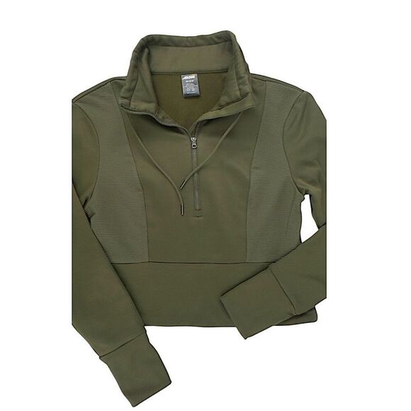 Avia Women's Semi-Fit Quarter-Zip Ribbed Pullover Military Army/Olive Green - XS - Picture 2 of 7
